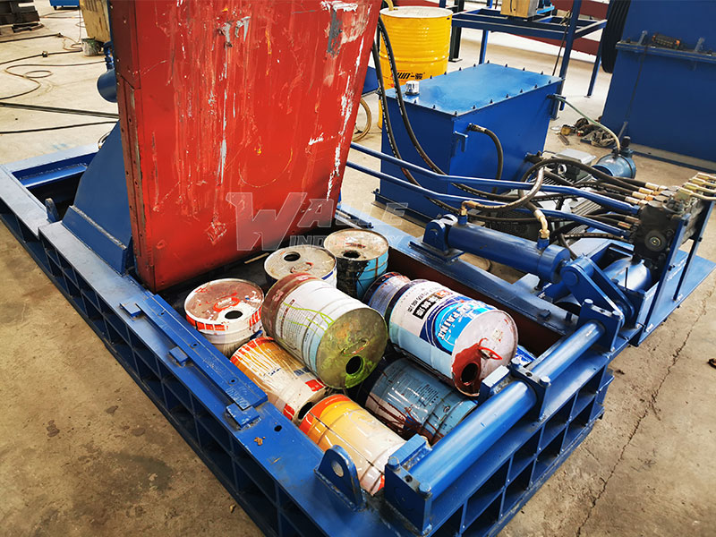 Hydraulic Waste Paint Bucket Baler | Industrial Metal Paint Drum Compactor Machine